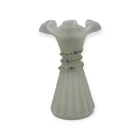 Vintage Fenton Milk Glass Hand Painted  Vase W/Wood Tulip Flowers. Beautiful!!
