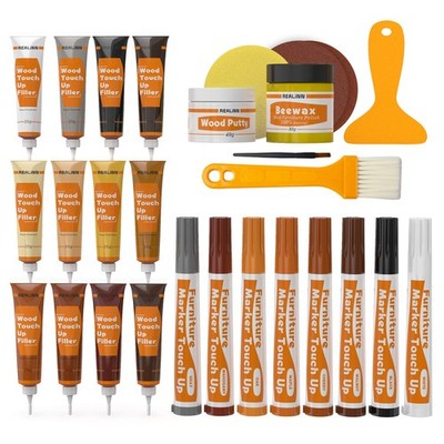 REALINN Wood Furniture Repair Kit- Set of 28 - Touch Up 28 Piece Set, Brown 