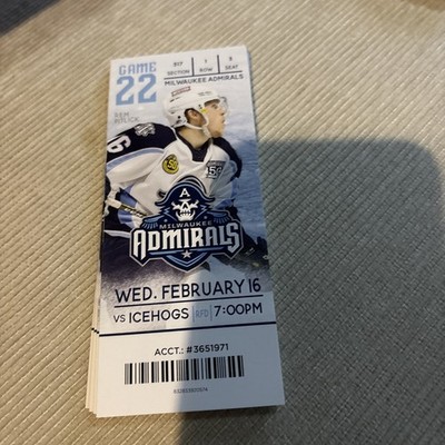 2022 Milwaukee Admirals vs Rockford IceHogs Ticket stub 2/16 Rem Pitlick