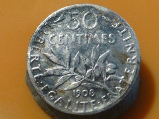 50 CENTIMES SEMEUSE (ARGENT) 1908 RARE & QUALITE TB /TB !