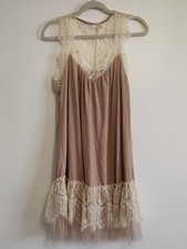 Lace Trim Slip Dress in Taupe and Cream