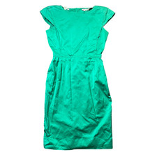 Valentino Botique Vintage 12 Green Belted Sheath Dress Lined Cotton Blend