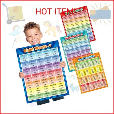 Yisong 4 Sheets Sight Words Poster Extra Large Educational Word Families Chart P