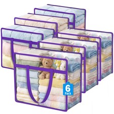 6 Pack Clear Zippered Storage Bags for Clothes,40L Closet Organizers and Stor...