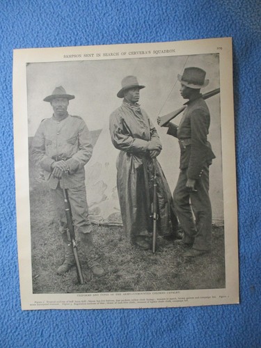 1899 Spanish American War Print - "Army Uniforms, Unmounted Colored Cavalry"