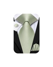 Mens 70 inches Tie Set Extra Long Necktie With Cufflinks Sage Green