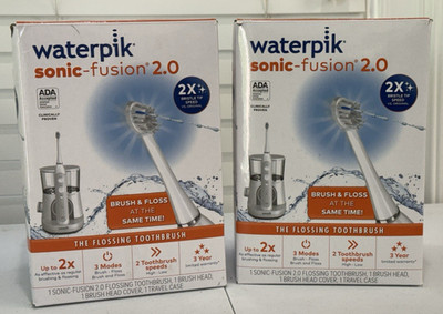 Lot of 2 Waterpik Sonic-Fusion 2.0 Flossing Toothbrush White OPEN BOX FREE SHIP