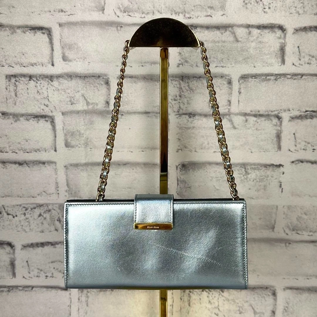 MIU MIU Archivio Borsa a Mano Catena Chiusura Portafoglio Pelle Vintage USATA Autore #S2294