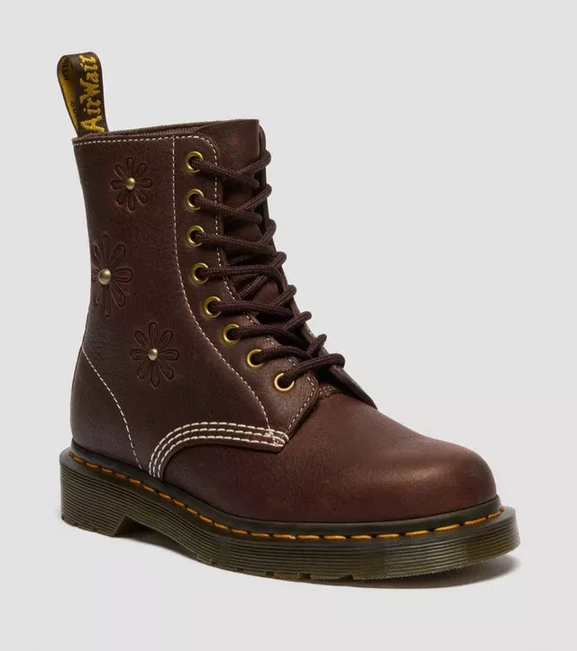 Dr. Martens 1460 Pascal Flower Grizzly Leather Boots in Brown