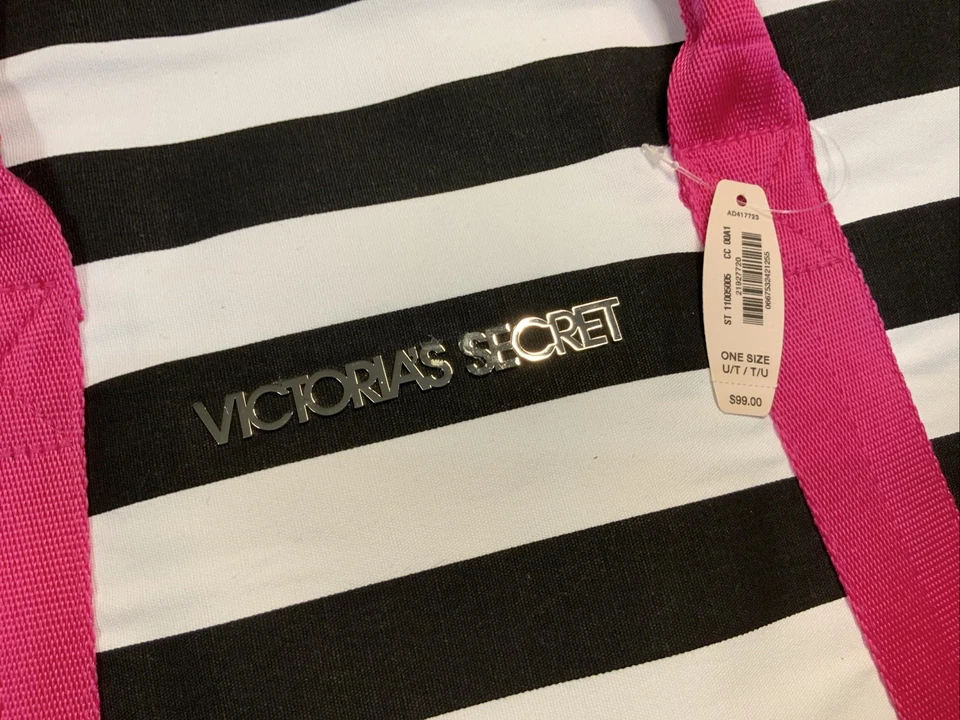 Bolso de Lona Victoria's Secret Bolso de Semana Rosa Blanco Negro Rayas Nuevo con Etiquetas  Foto 2 de 4