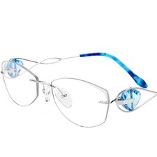 Luxury Pure Titanium Woman Eyeglasses Frame Rimless Blue Eyewear RX able