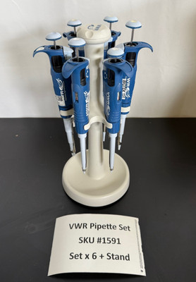 VWR Set of 6 Pipettes w/Stand 0.1-2, 0.5-10, 2-20, 10-100, 20-200, 100-1000 uL