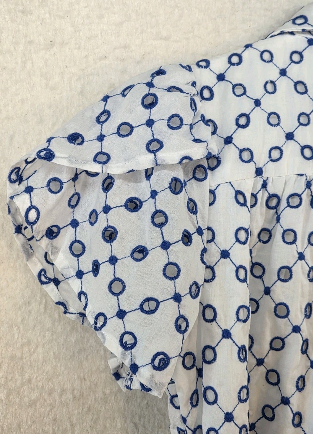 Alexis Women's Casual Dress White w/ Blue Eyelet Embroidered Sz Sm - Belted