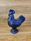Cobalt Blue Standing Rooster Candy Dish Bowl Depression Style Glass Vintage