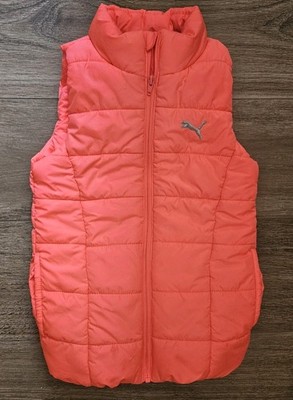 Cute Puma Neon Coral 7/8 Girls Puffer Vest Zip Up Warm Pockets Quilted