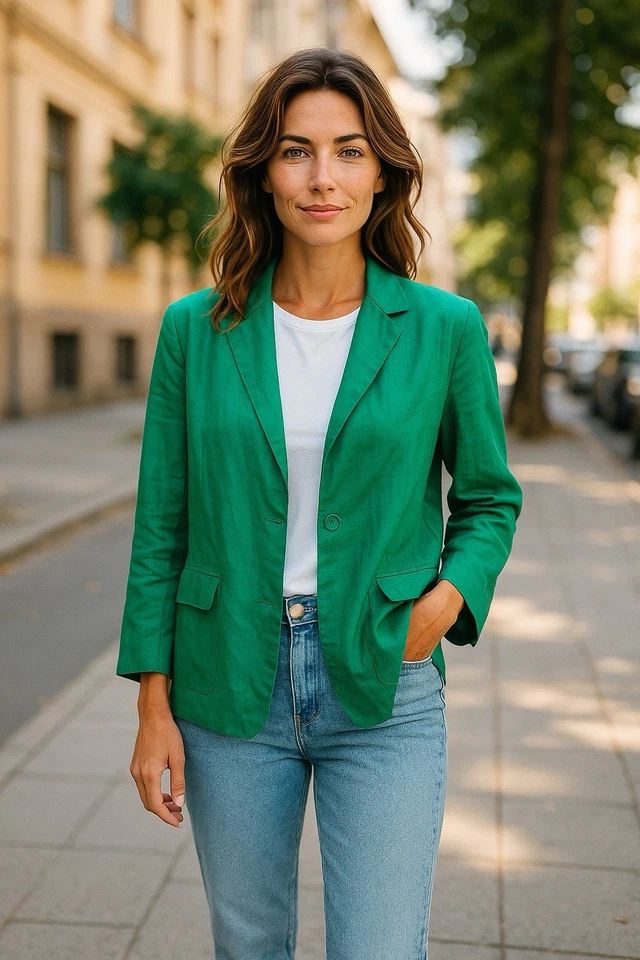 Blazer Eileen Fisher Lino Kelly Verde Para Mujer’s L Resortwear Minimalista Dinero Antiguo Foto 2 de 4