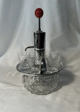 Park Sherman Revolving Pump Decanter With 6 Glasses, Liquor, Bourbon, Bar