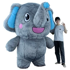 Gray Elephant Inflatable Costume Plush Walking Mascot Outfit Adult Cosplay Party