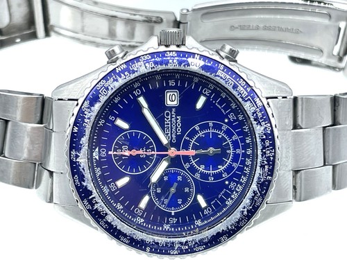 SEIKO Flight master Men's Chronograph Watch Blue Dial New Battery 7T92-0CF0 - Picture 4 of 18