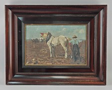 99860282 Öl-Gemälde Pferde-Pflug signiert Josef Kaspar Correggio 74x60cm
