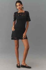 By Anthropologie Cutwork Mini Shift Dress SIZE 0 new black new with tag nwt