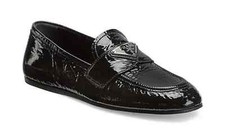 PRADA Patent Leather Driving Flat Loafers 35 5 Black Nero Logo Almond Toe Shoes