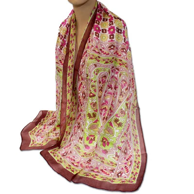 Seidenschal Schal Seide 100% 160x 50cm Seidentuch  Paisley  Bordeaux Grün 123 - Bild 1 von 2