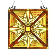 26" Stained Glass Tiffany Style Hanging Window Panel Suncatcher Mission Design