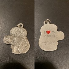 Vintage 1982 I Love My Poodle Rawcliffe Pewter Keychain Key Ring P. Davis