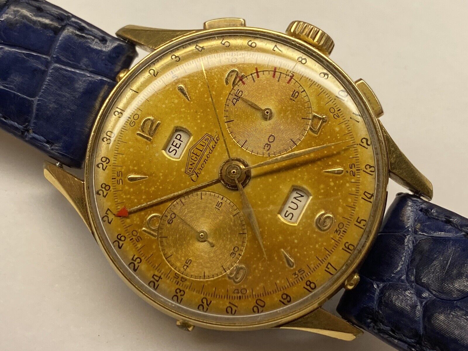beautiful vintage angelus chronodato chronograph calendar wristwatch 38 mm 🇨🇭