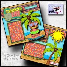 BEACH girl  2 premade scrapbook pages paper vacation travel ocean CHERRY 0064
