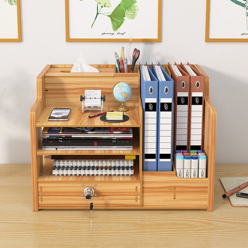 Wooden Office Desk Organiser Stationary Storage Home Tidy Storage Tabletop Unit - Picture 6 of 11
