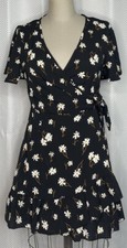 RELIPOP WOMEN'S MINI DRESS V NECK SHORT SLEEVE BLACK FLORAL PRINT SMALL 