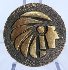 VTG Brass Indian Chief Head Dress Belt Buckle Native American Southwest