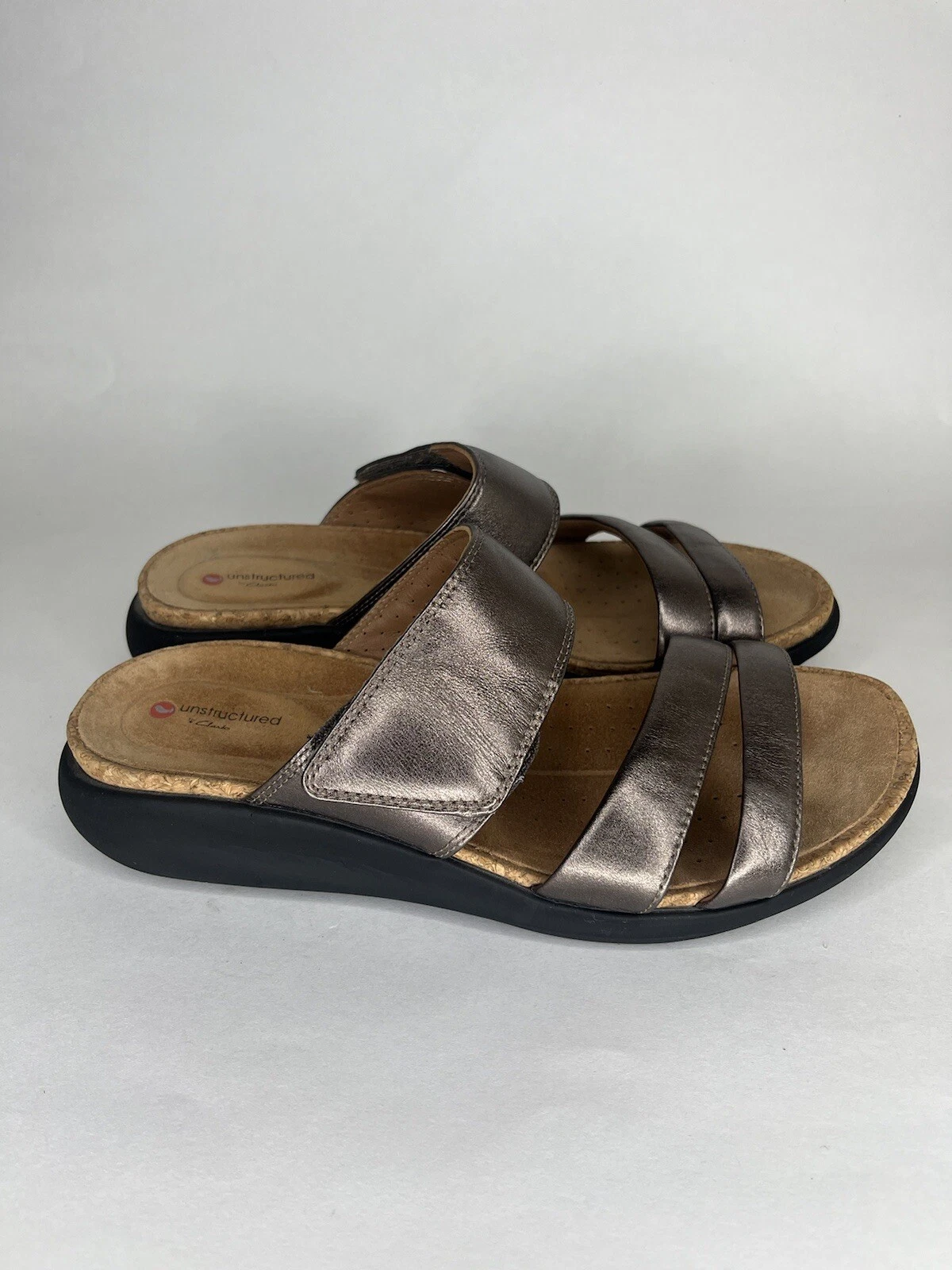 clarks sandali donna destrutturati slide cinturino pelle argento misura 8 5M