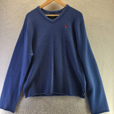 Abercrombie Fitch Muscle Sweater Mens XL Blue Wool Moose Long Sleeve Y2K V  Neck