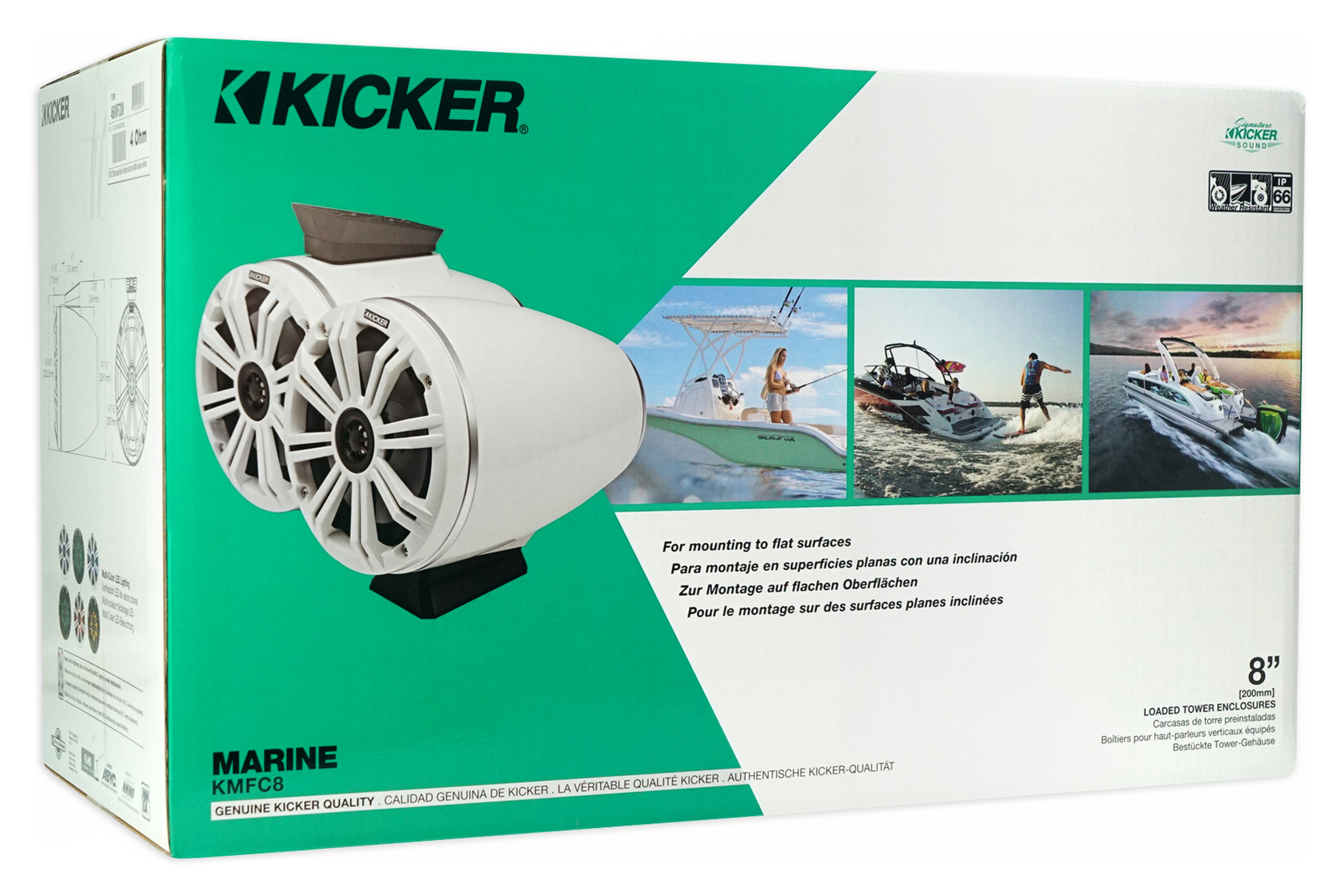 2 KICKER KMF8 8 300 Вт белых морских светодиодных динамиков для поверхностного монтажа Ресивер Усилитель