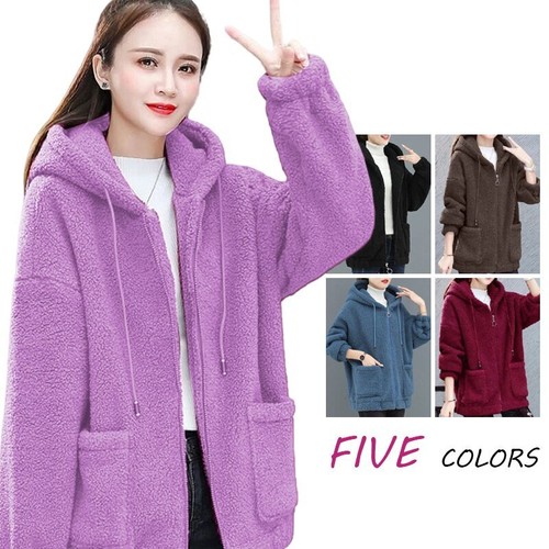 Women's Winter Warm Coat Fluffy Jacket Faux Fur Hoodie Outwear Teddy Bear Zip Up - Picture 2 of 18