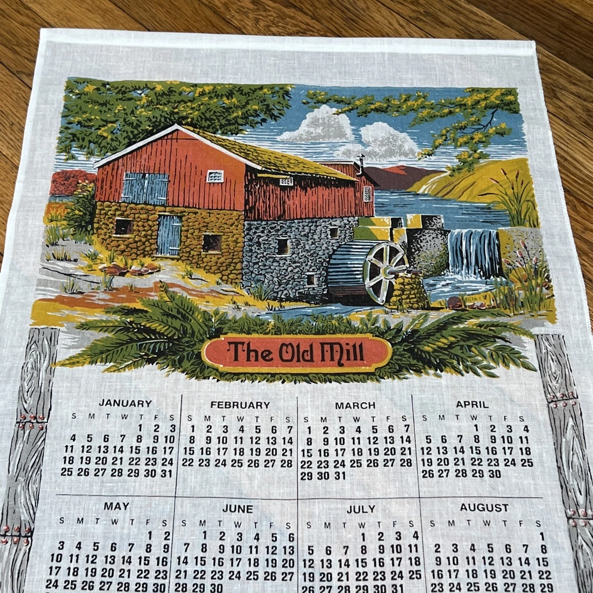 Vintage Linen Tea Towel Calendar 1981 The Old Mill Scene | eBay