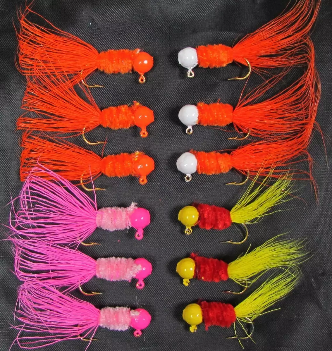 12 Grandpa's Crappie Jig 1/16oz Mustad Hook #6 Deer Belly Hair Tail  PAPERMOUTHS!