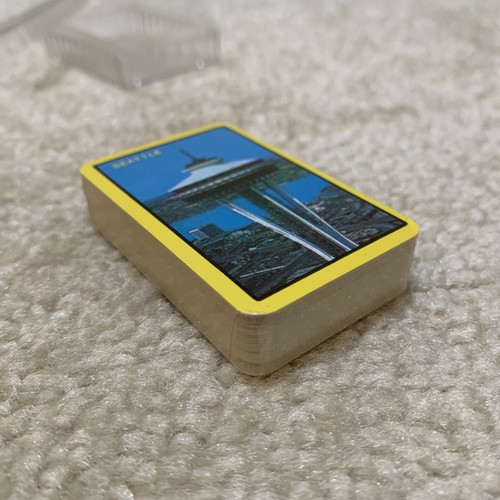 Vintage Seattle Space Needle Plastic Coated Playing Card Deck Clear Case New - Bild 7 von 8