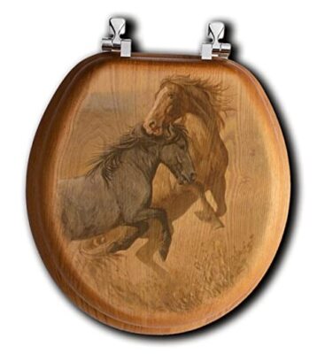  Round Toilet Seat, Oak Veneer, Western Image () Challenged
