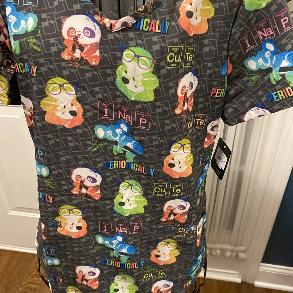 New Cherokee Modern Classic Grey Science Animals Extra Small XS women scrub top - Image 2 of 4