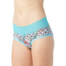 No Boundaries Women's Micro  Lace Hipster Panties Size MEDIUM Blue Tropical