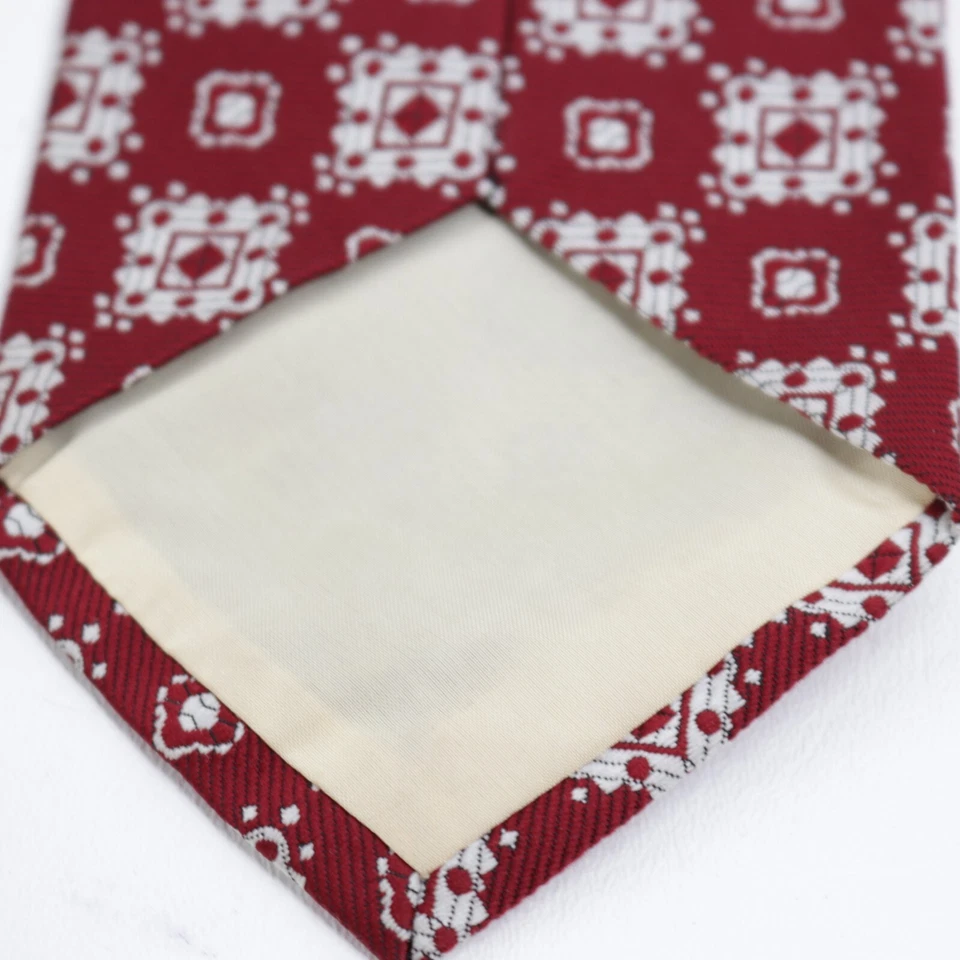 Винтажный мужской галстук Leonardo Qiana 55 дюймов бордовый белый нейлон гео медальон широкий - Изображение 4 из 4