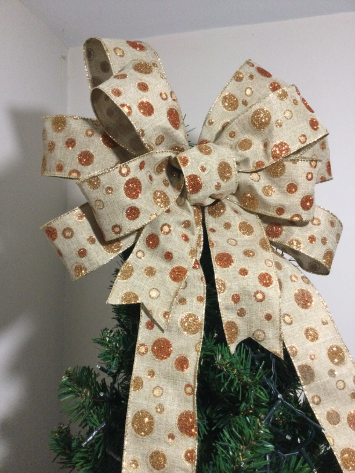 Large Luxury Copper Gold handmade Christmas wired ribbon Bow tree