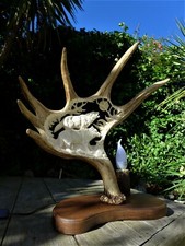 Lamp made from moose antler - wolves howling at the moon hand made unique 15-01