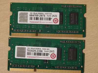 4 GB Notebook Arbeitsspeicher, 2 x 2 GB Transcend, DDR3-1333