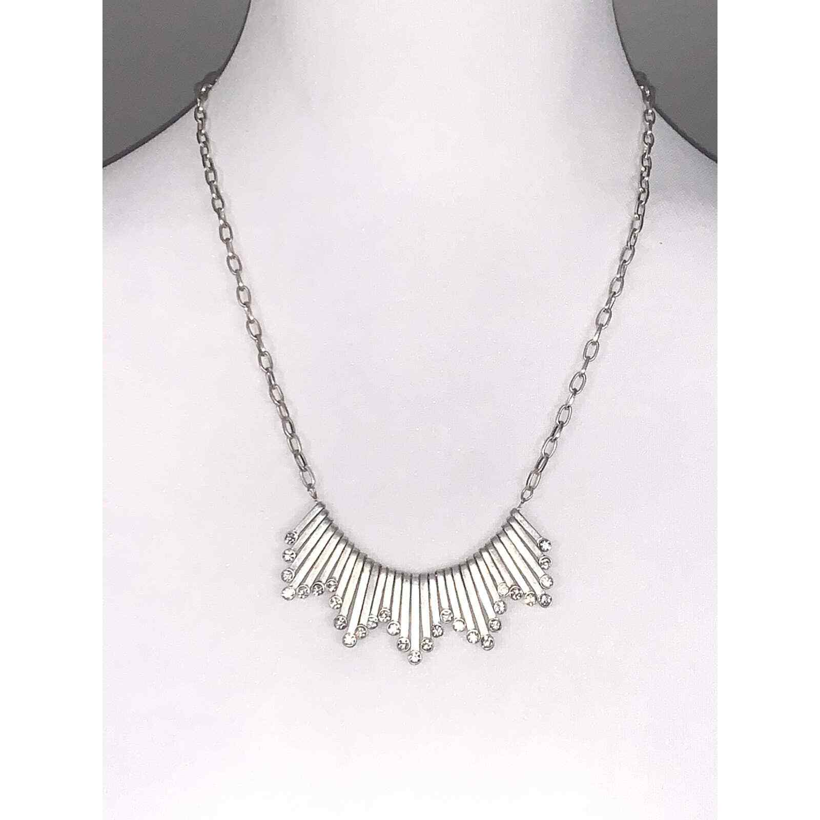 J. Crew Silver Dangling Crystal Statement Necklac… - image 1