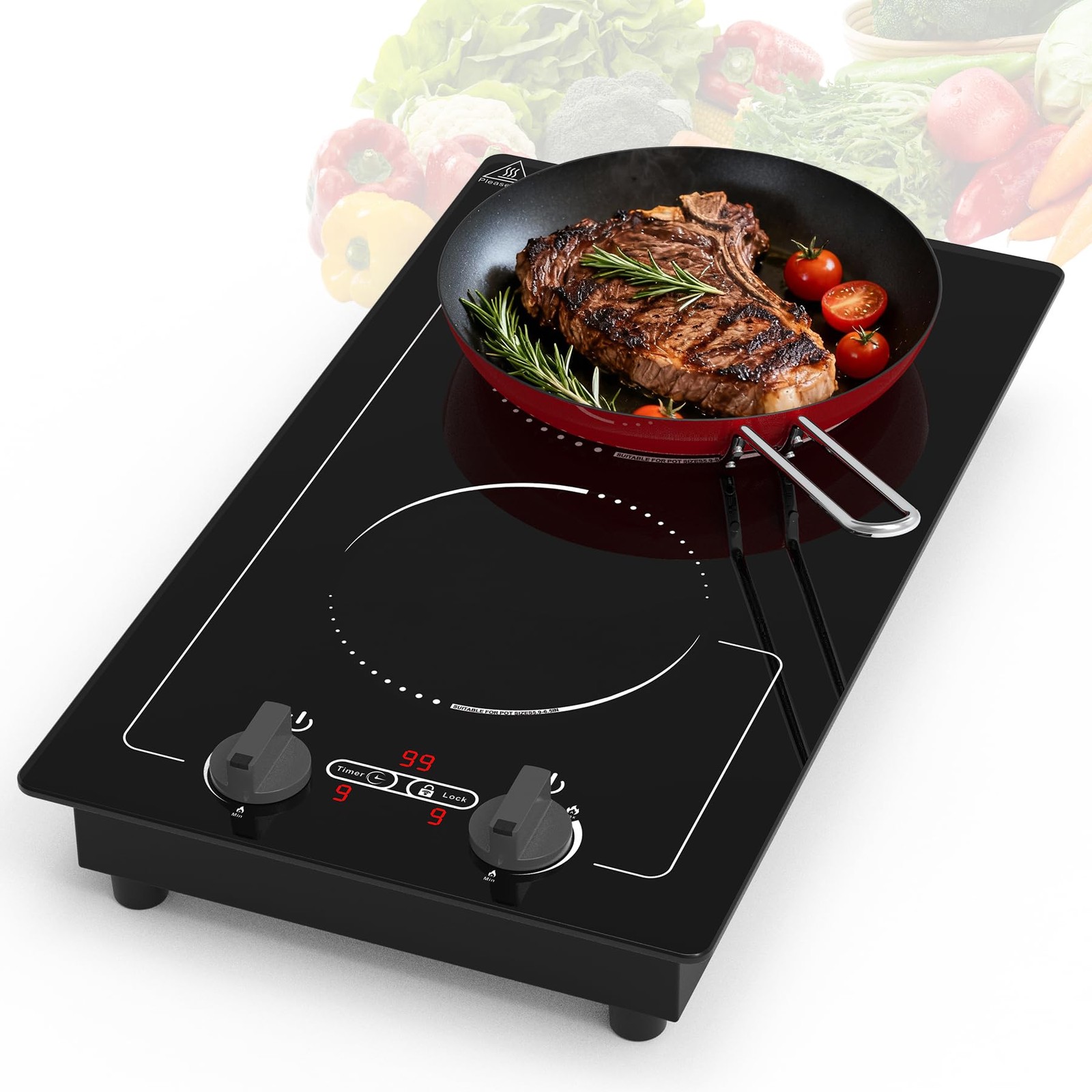 Plaque Induction 2 Feux Encastrable 3000W Noire en Verre Vitrocéramique Domino Noir